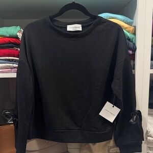 Painted Thread Black Sweatshirt with Ribbon Details